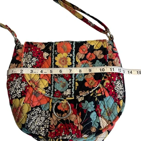 Vera Bradley *RETIRED PRINT* Happy Snails Saddle Up Silver Ring Floral Bag Purse - Picture 8 of 12